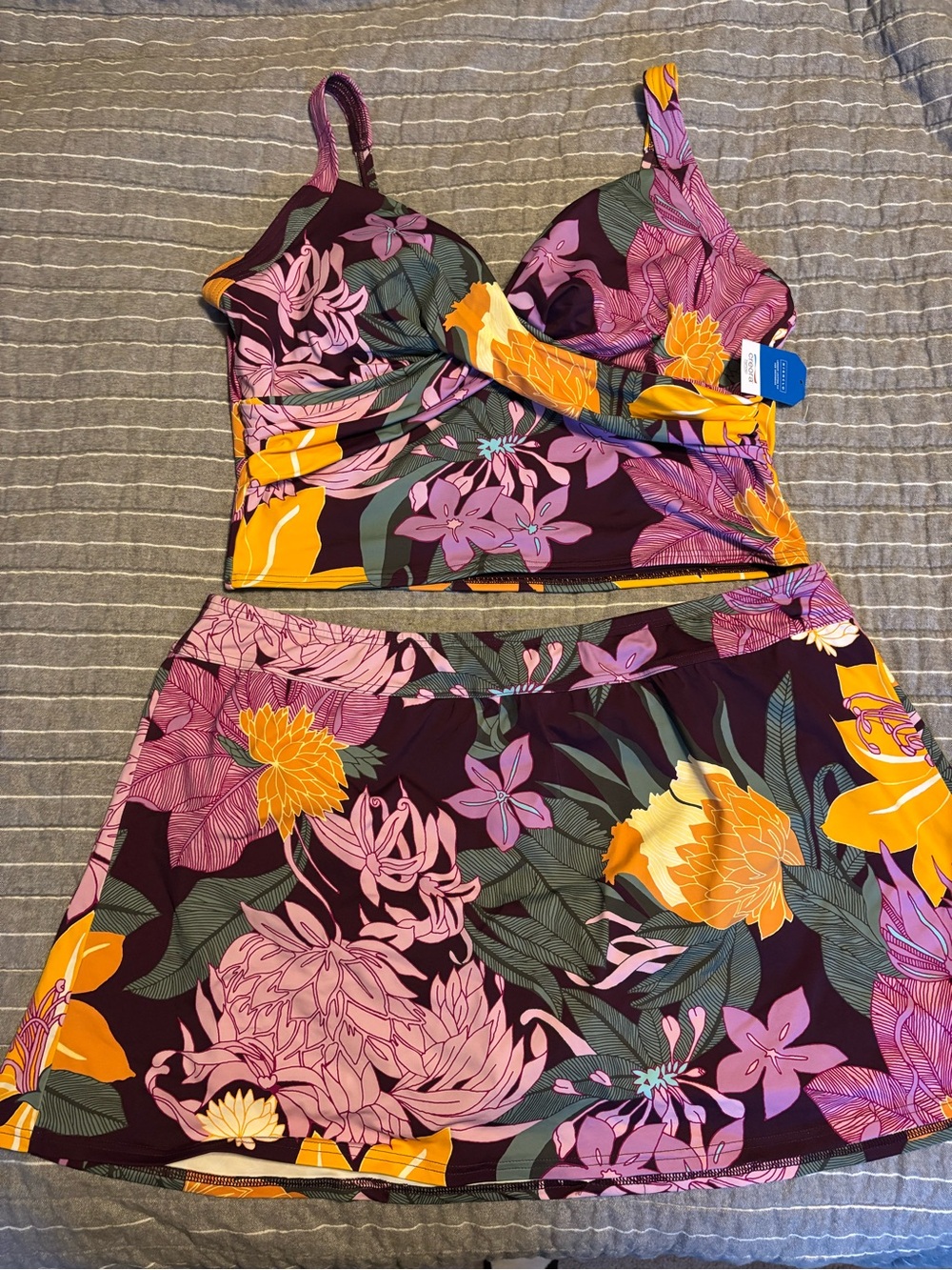 Lands End Floral Two-Piece Swim Set in Purple, Pink & Yellow